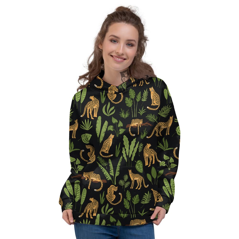 Jaguar Tropical Print Pattern Women's Hoodie-grizzshop