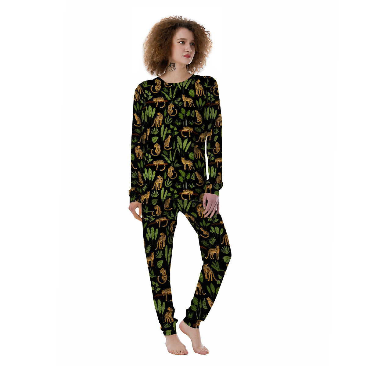 Jaguar Tropical Print Pattern Women's Pajamas-grizzshop