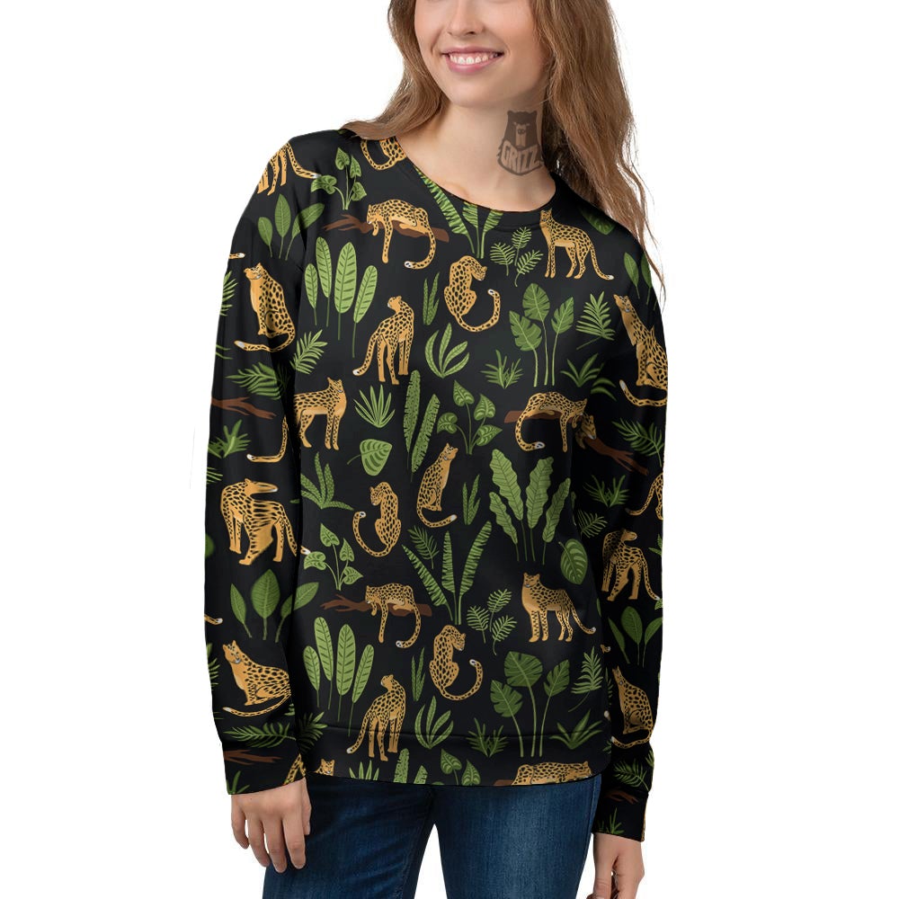 Jaguar Tropical Print Pattern Women's Sweatshirt-grizzshop