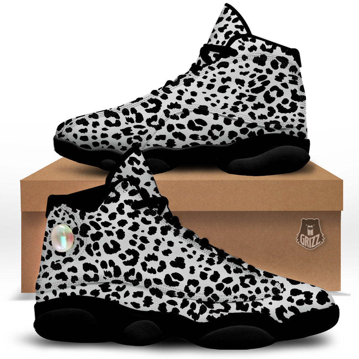 Jaguar White And Black Print Pattern Black Basketball Shoes-grizzshop