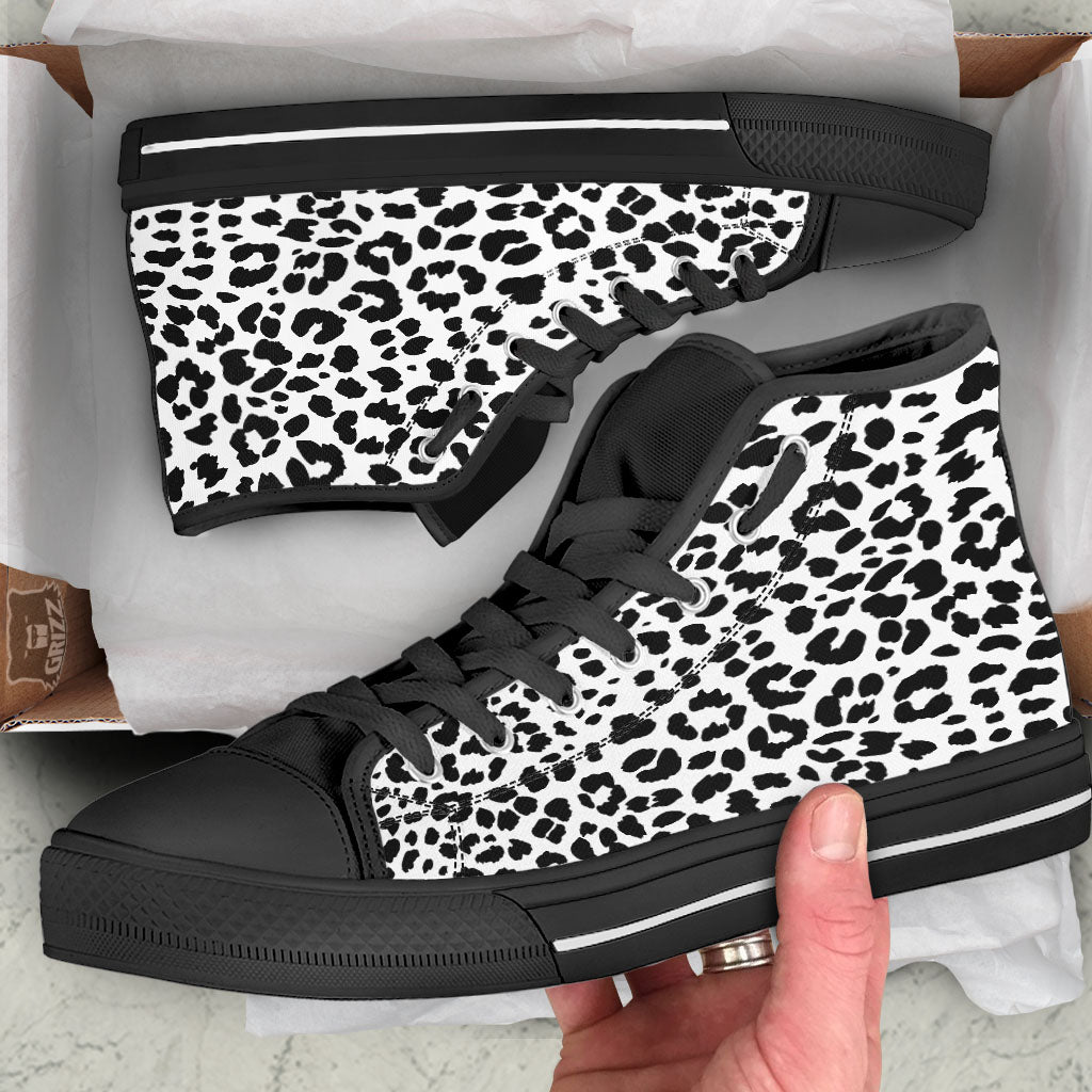 Jaguar White And Black Print Pattern Black High Top Shoes-grizzshop