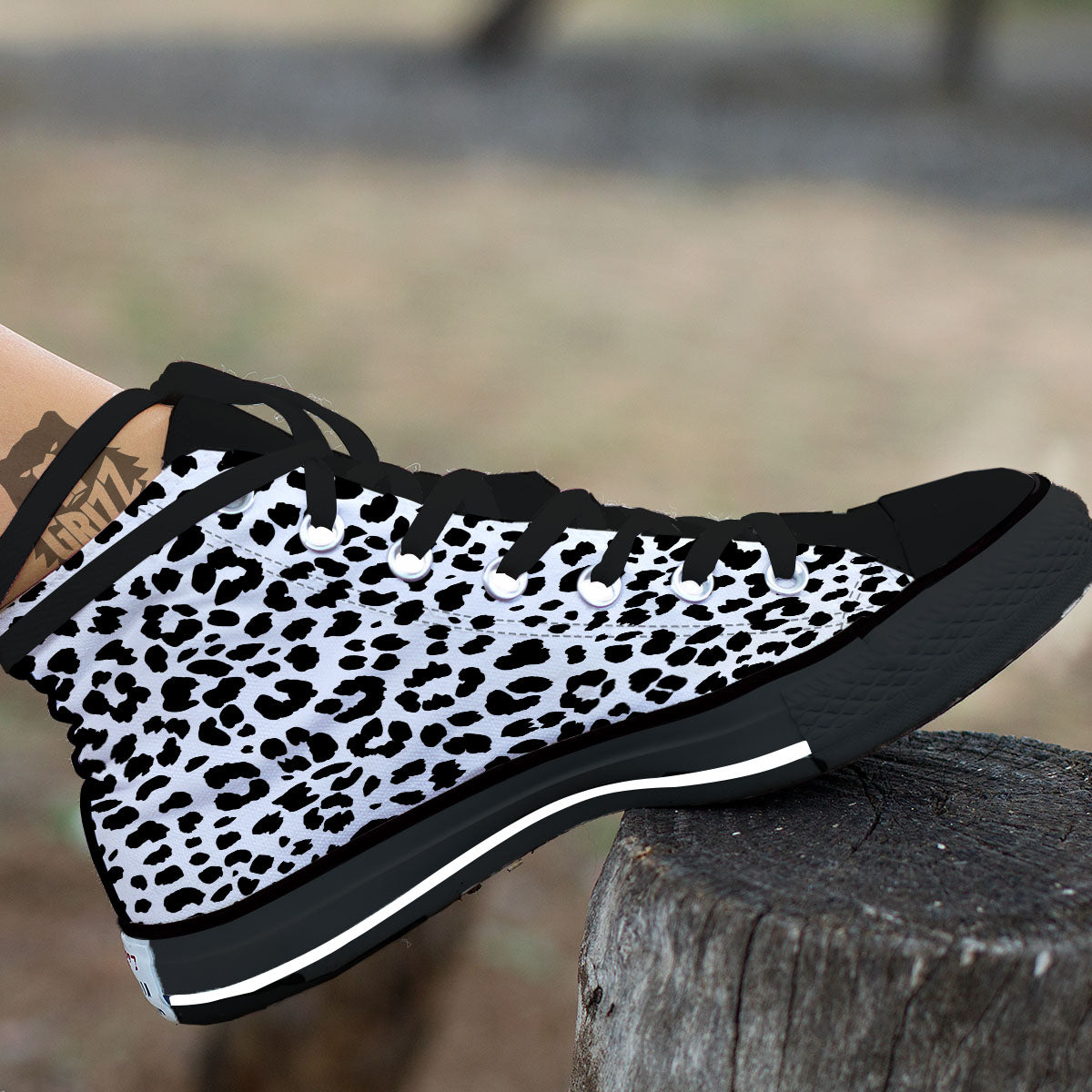 Jaguar White And Black Print Pattern Black High Top Shoes-grizzshop