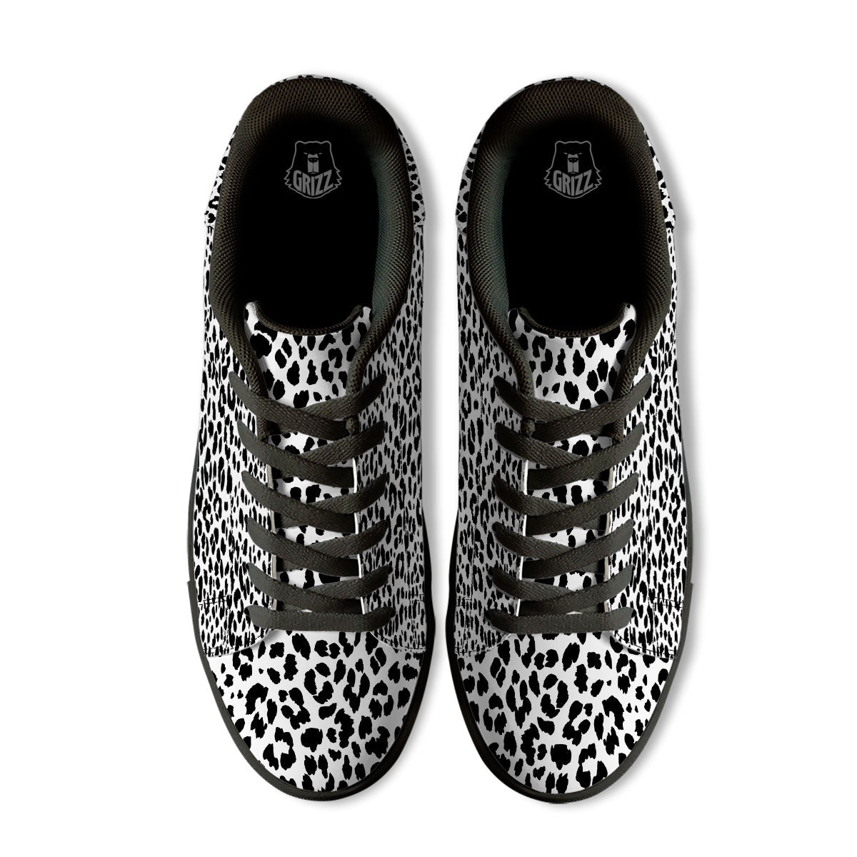 Jaguar White And Black Print Pattern Black Low Top Sneakers-grizzshop