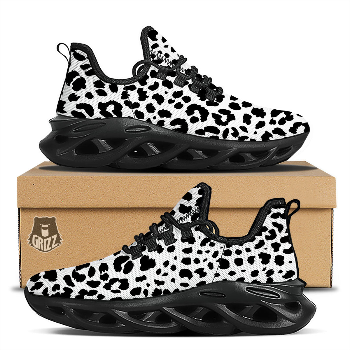 Jaguar White And Black Print Pattern Black Running Shoes-grizzshop