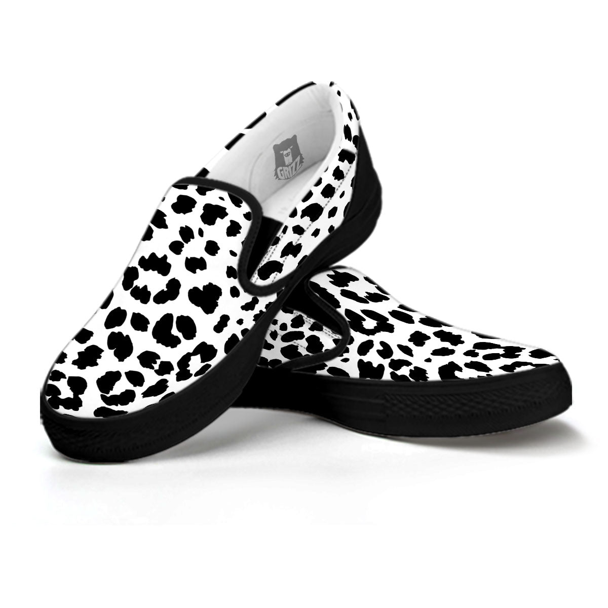 Jaguar White And Black Print Pattern Black Slip On Shoes-grizzshop