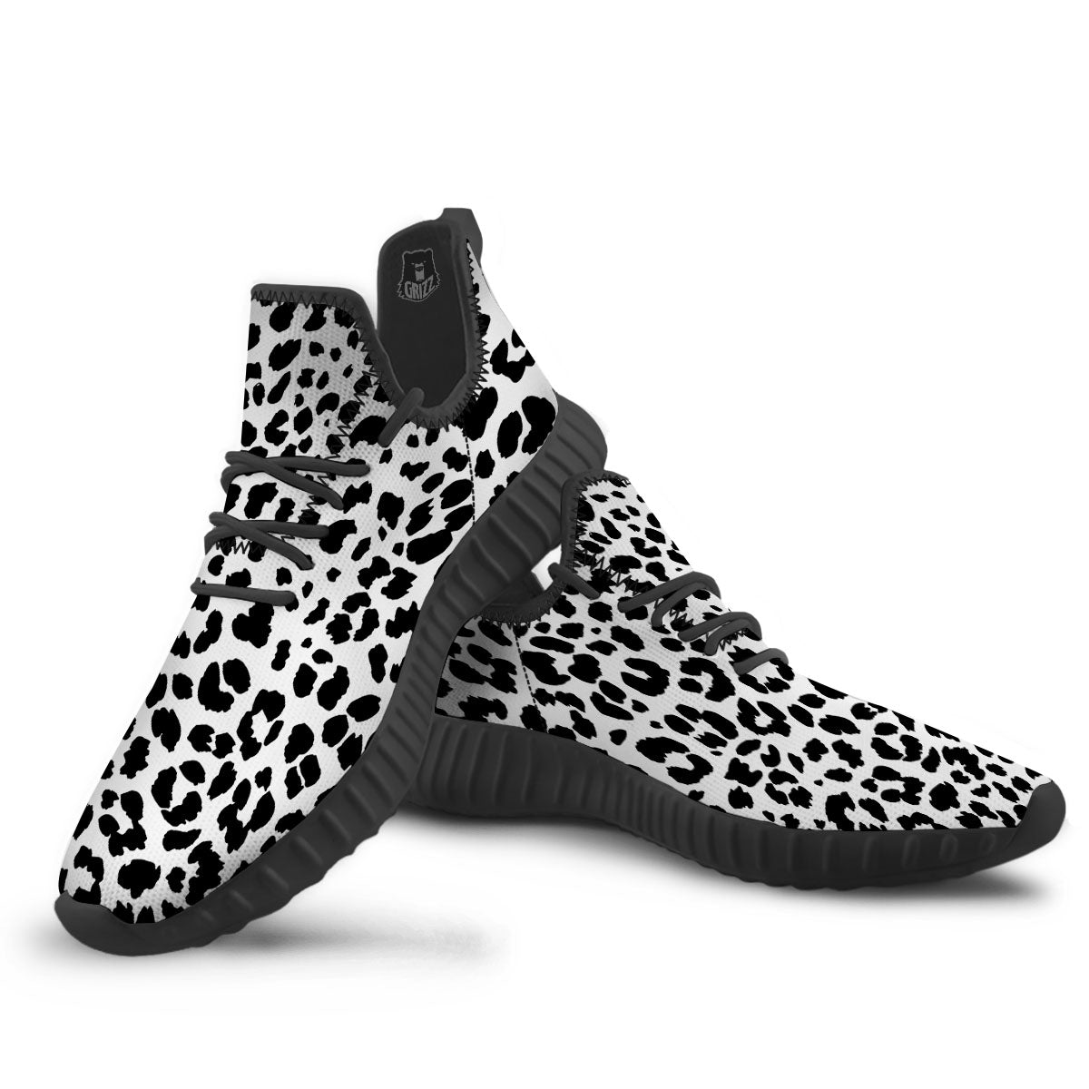 Jaguar White And Black Print Pattern Black Walking Shoes-grizzshop