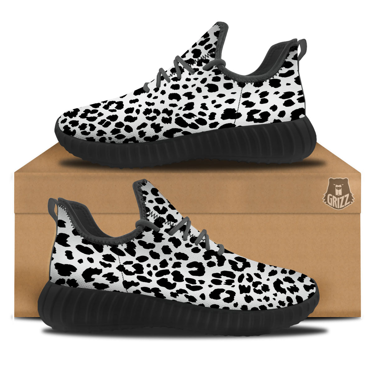 Jaguar White And Black Print Pattern Black Walking Shoes-grizzshop
