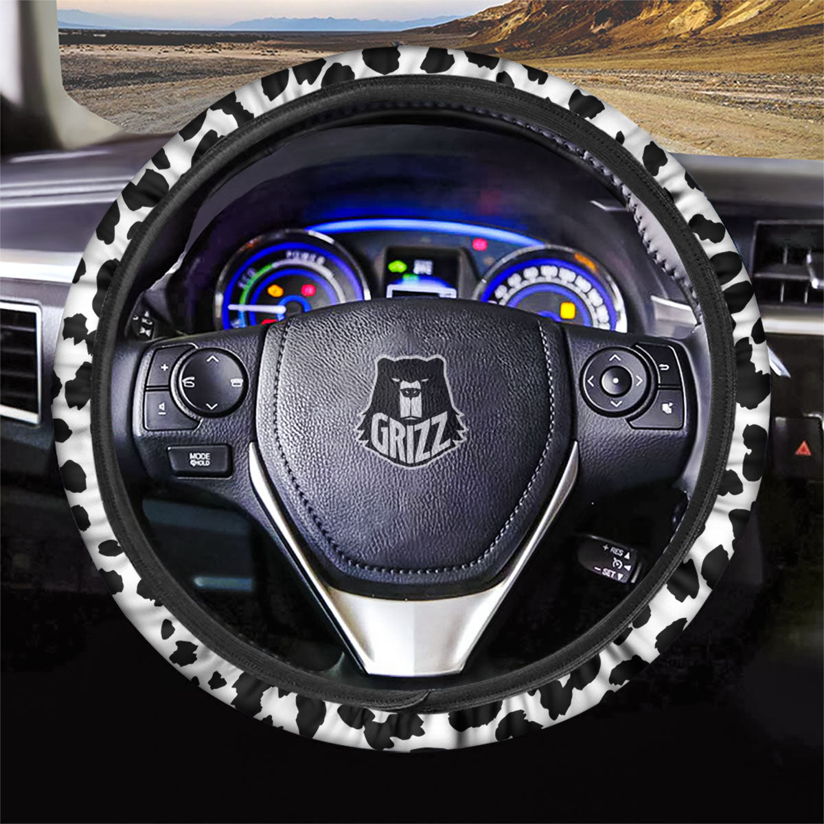 Jaguar White And Black Print Pattern Car Steering Wheel Cover-grizzshop