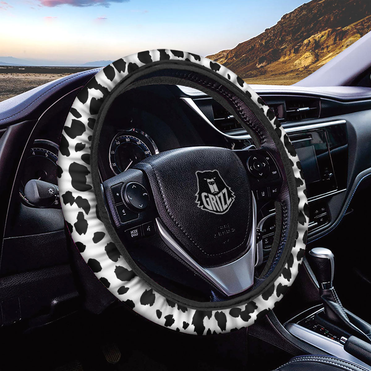 Jaguar White And Black Print Pattern Car Steering Wheel Cover-grizzshop