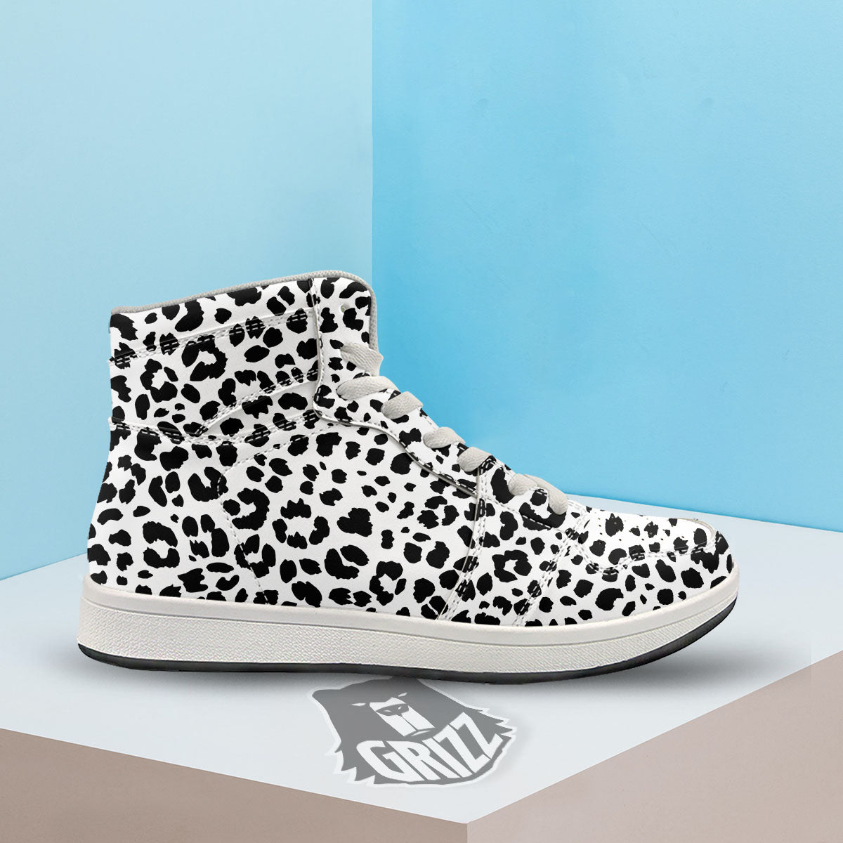 Jaguar White And Black Print Pattern High Top Sneakers-grizzshop