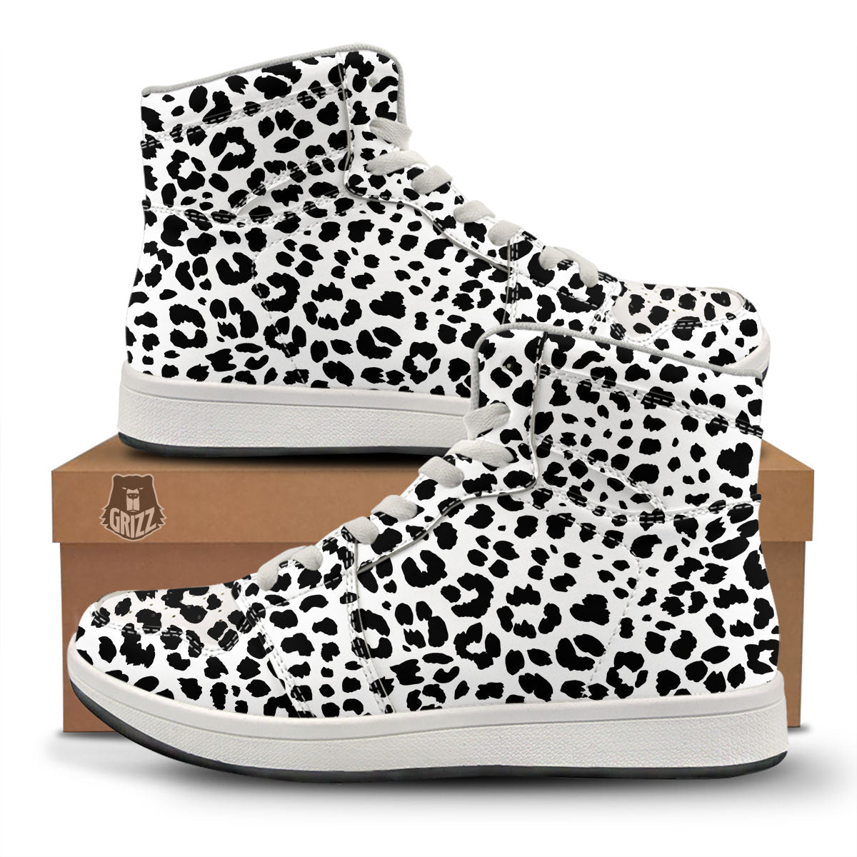 Jaguar White And Black Print Pattern High Top Sneakers-grizzshop