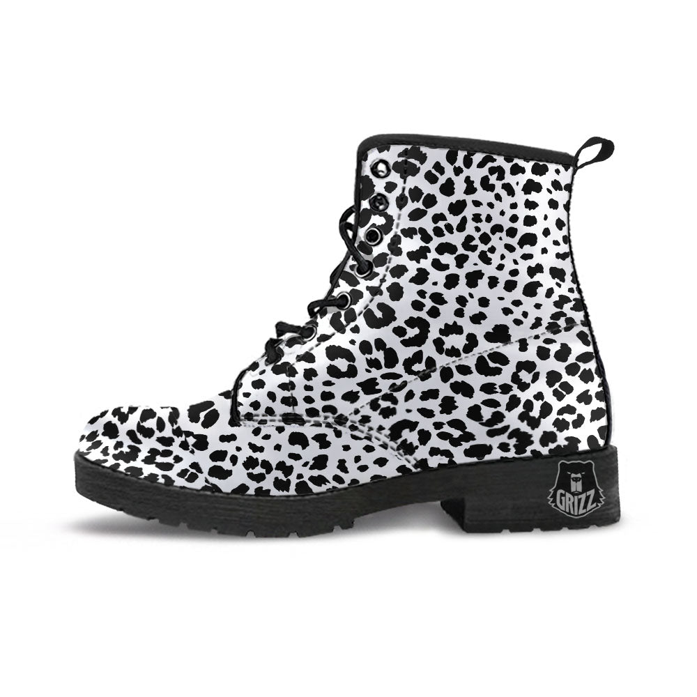 Jaguar White And Black Print Pattern Leather Boots-grizzshop
