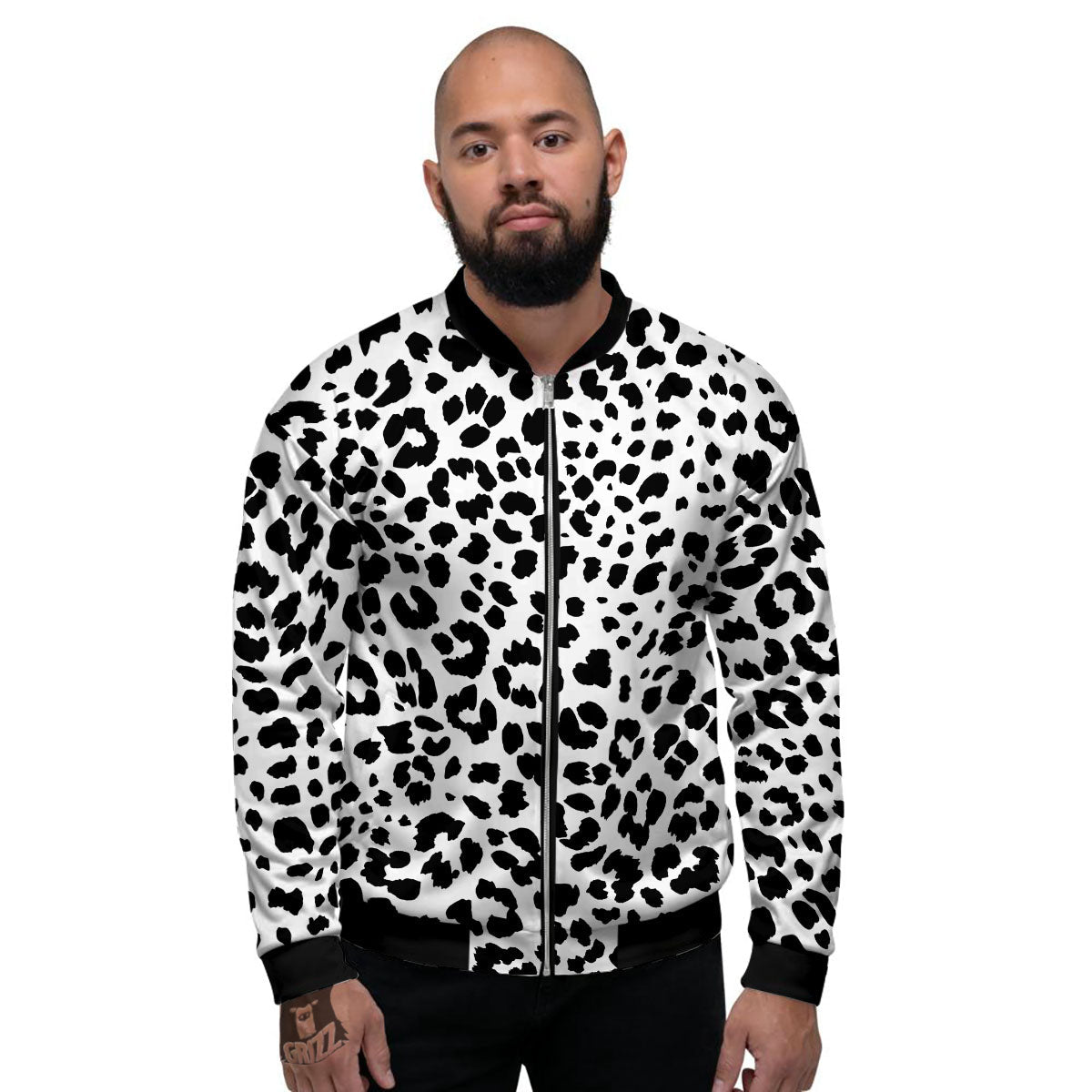 Jaguar White And Black Print Pattern Men's Bomber Jacket-grizzshop