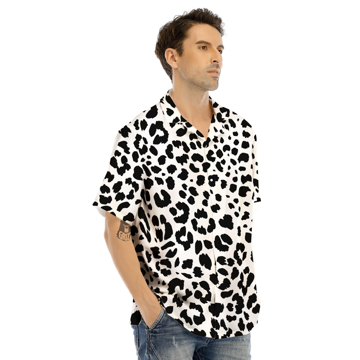 Jaguar White And Black Print Pattern Men's Hawaiian Shirt-grizzshop