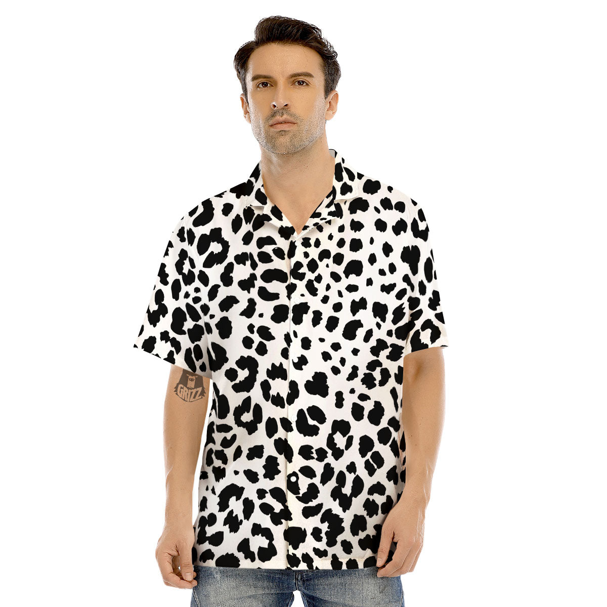 Jaguar White And Black Print Pattern Men's Hawaiian Shirt-grizzshop