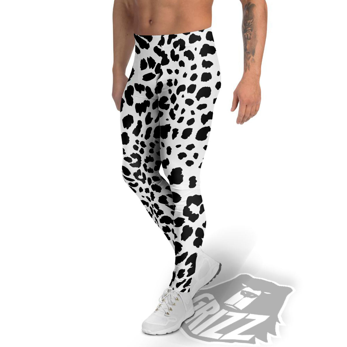 Jaguar White And Black Print Pattern Men's Leggings-grizzshop