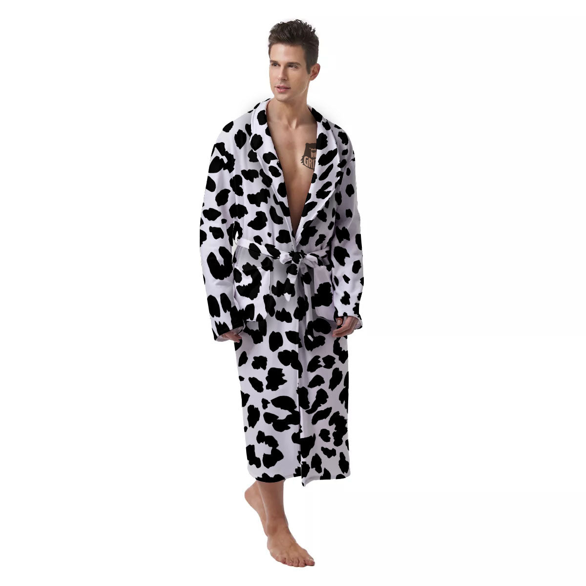 Jaguar White And Black Print Pattern Men's Robe-grizzshop
