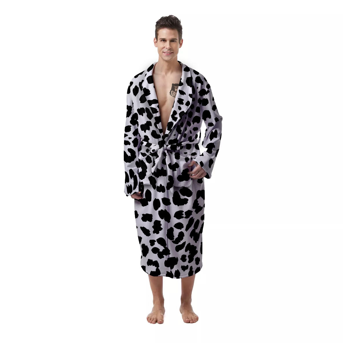 Jaguar White And Black Print Pattern Men's Robe-grizzshop