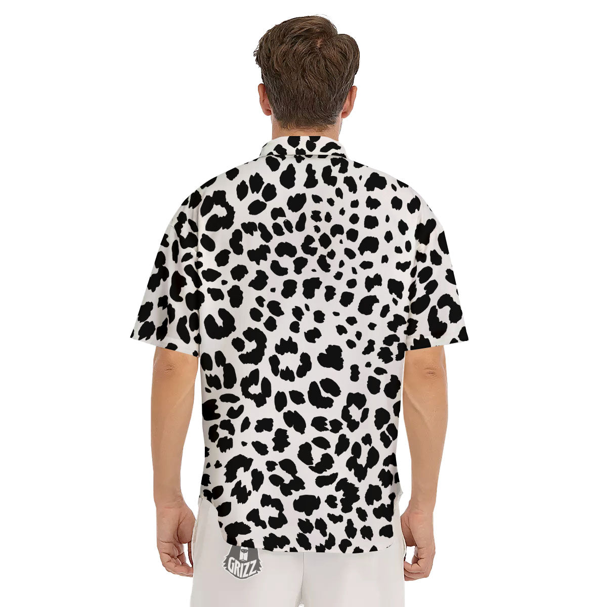 Jaguar White And Black Print Pattern Men's Short Sleeve Shirts-grizzshop