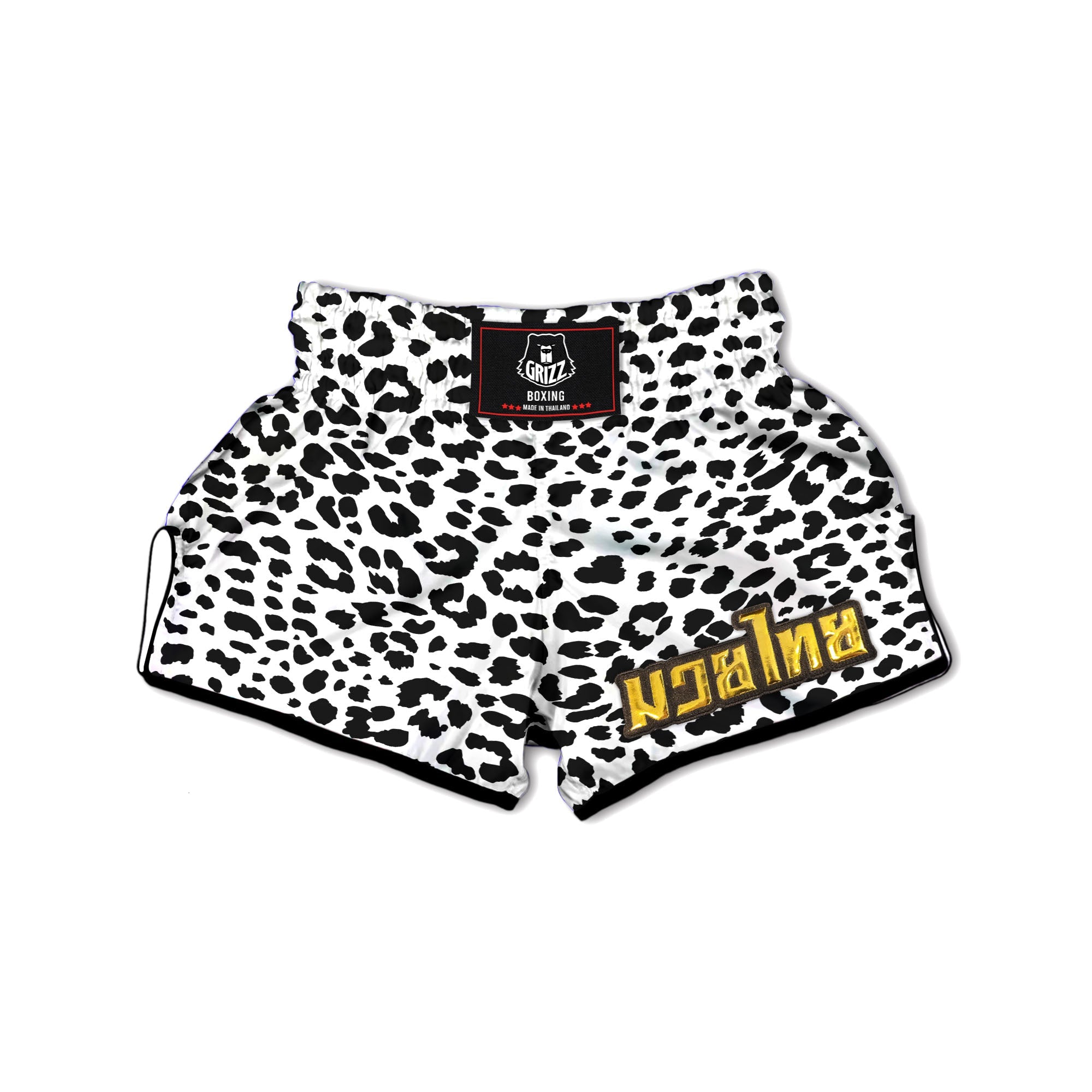 Jaguar White And Black Print Pattern Muay Thai Boxing Shorts-grizzshop