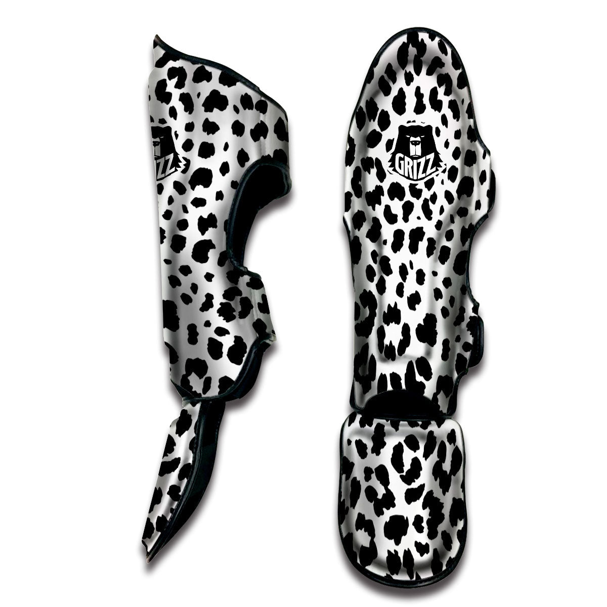 Jaguar White And Black Print Pattern Muay Thai Shin Guards-grizzshop