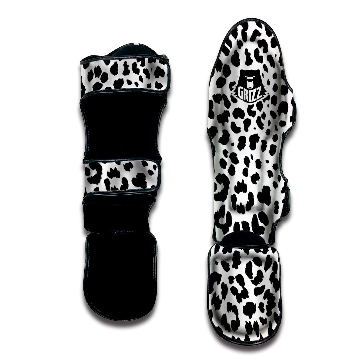 Jaguar White And Black Print Pattern Muay Thai Shin Guards-grizzshop