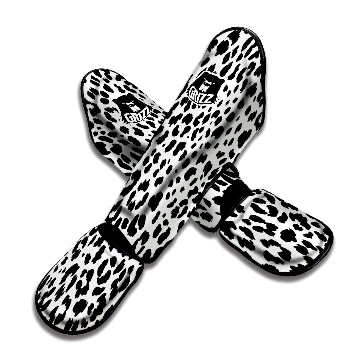 Jaguar White And Black Print Pattern Muay Thai Shin Guards-grizzshop