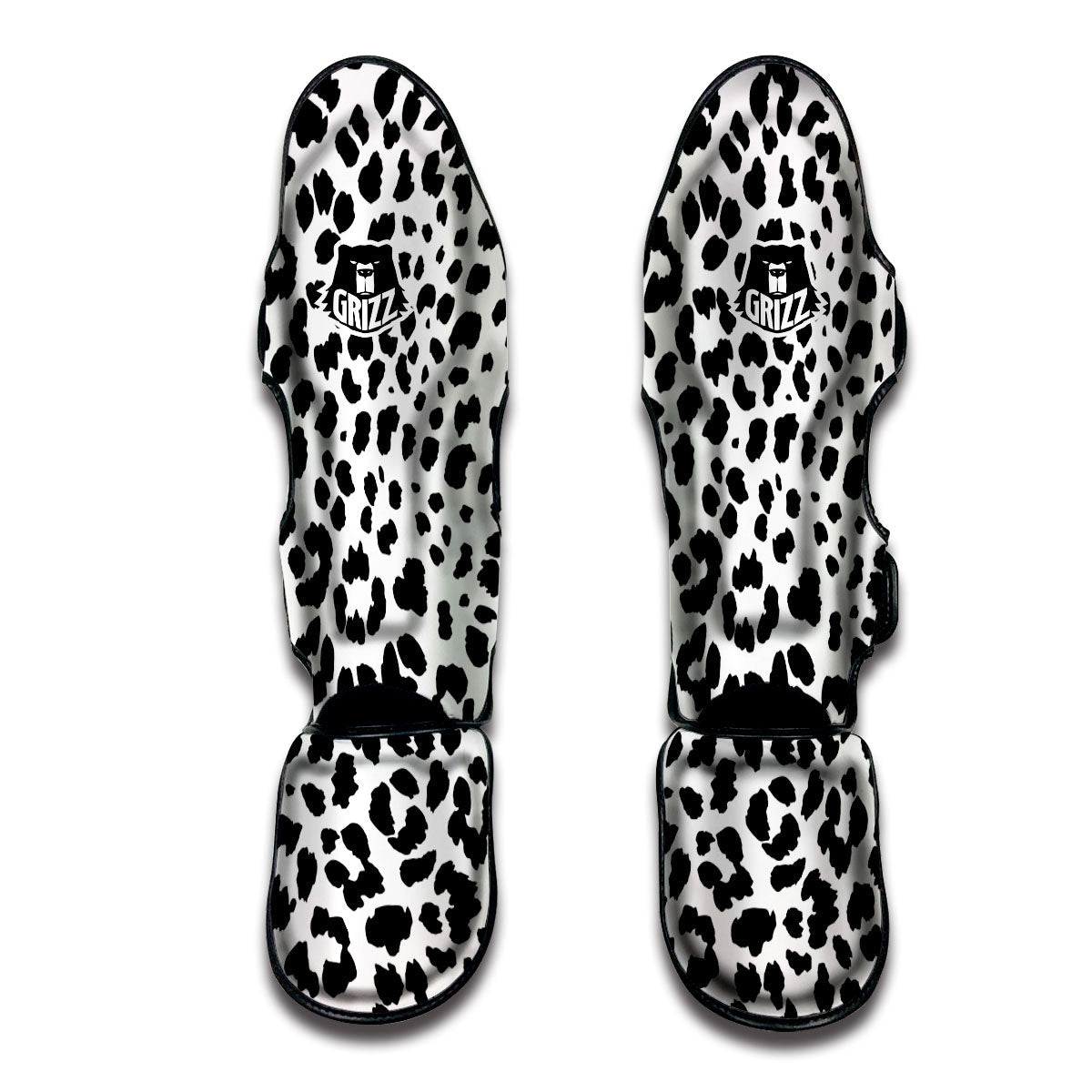 Jaguar White And Black Print Pattern Muay Thai Shin Guards-grizzshop