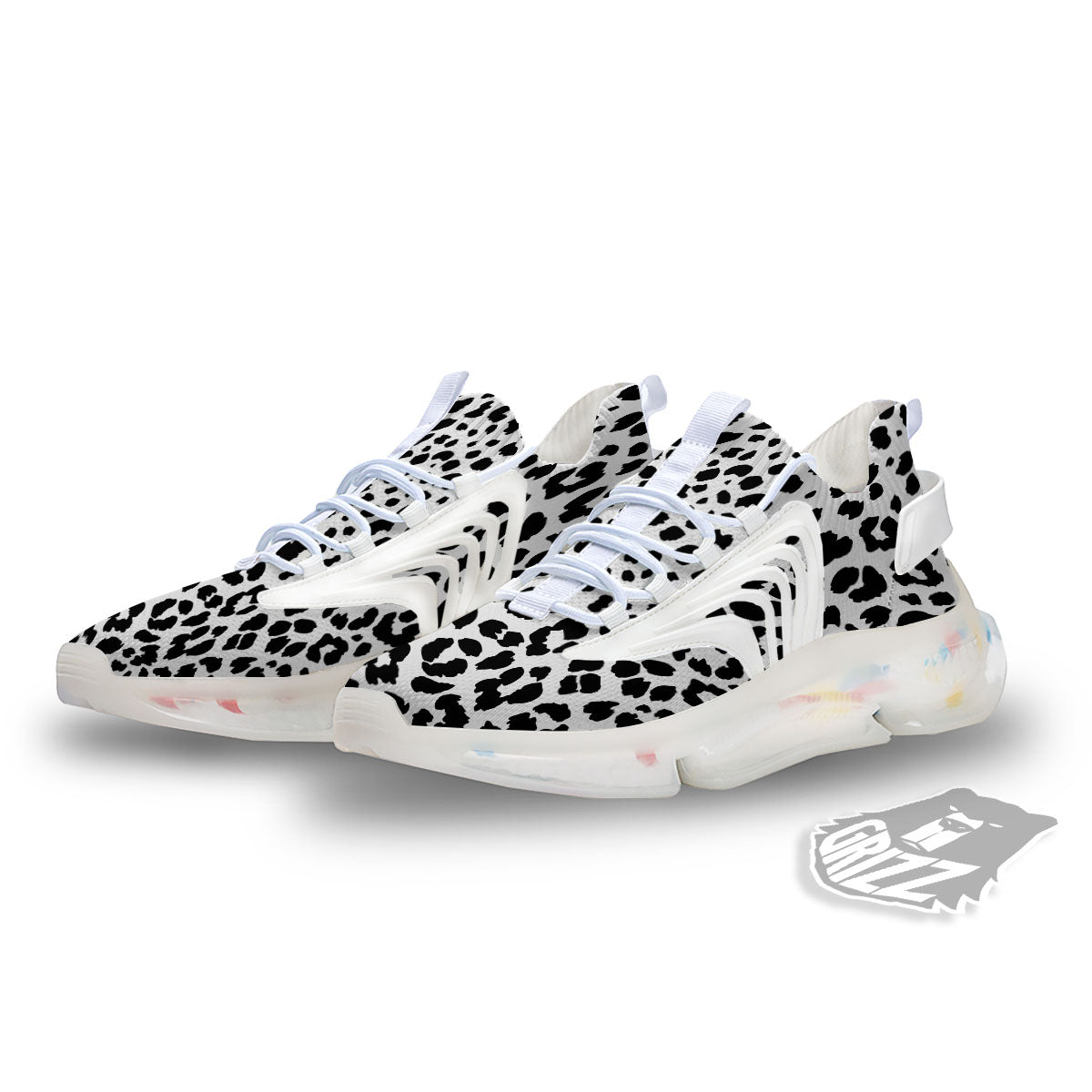 Jaguar White And Black Print Pattern White Gym Shoes-grizzshop