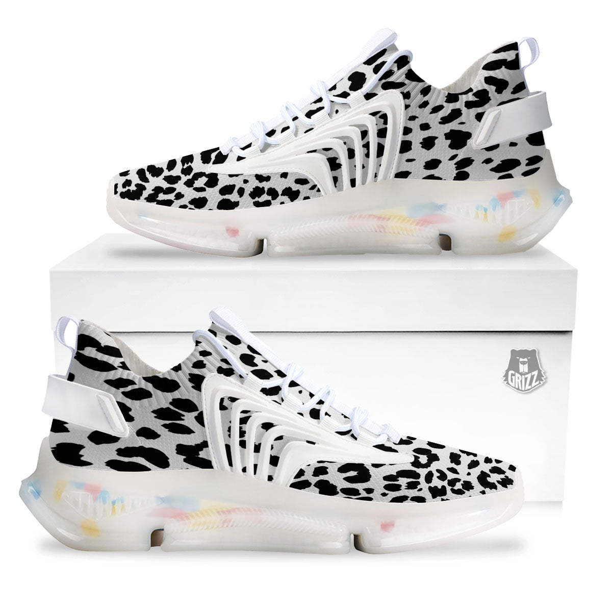 Jaguar White And Black Print Pattern White Gym Shoes-grizzshop