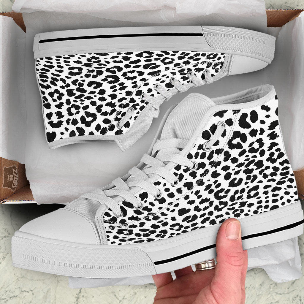 Jaguar White And Black Print Pattern White High Top Shoes-grizzshop