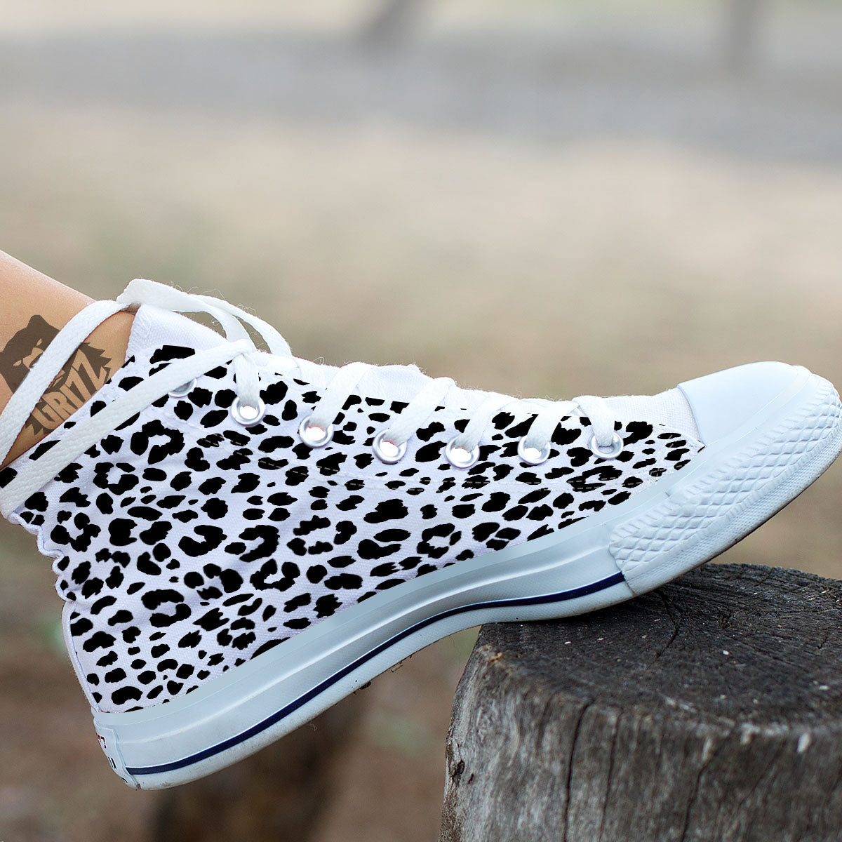 Jaguar White And Black Print Pattern White High Top Shoes-grizzshop