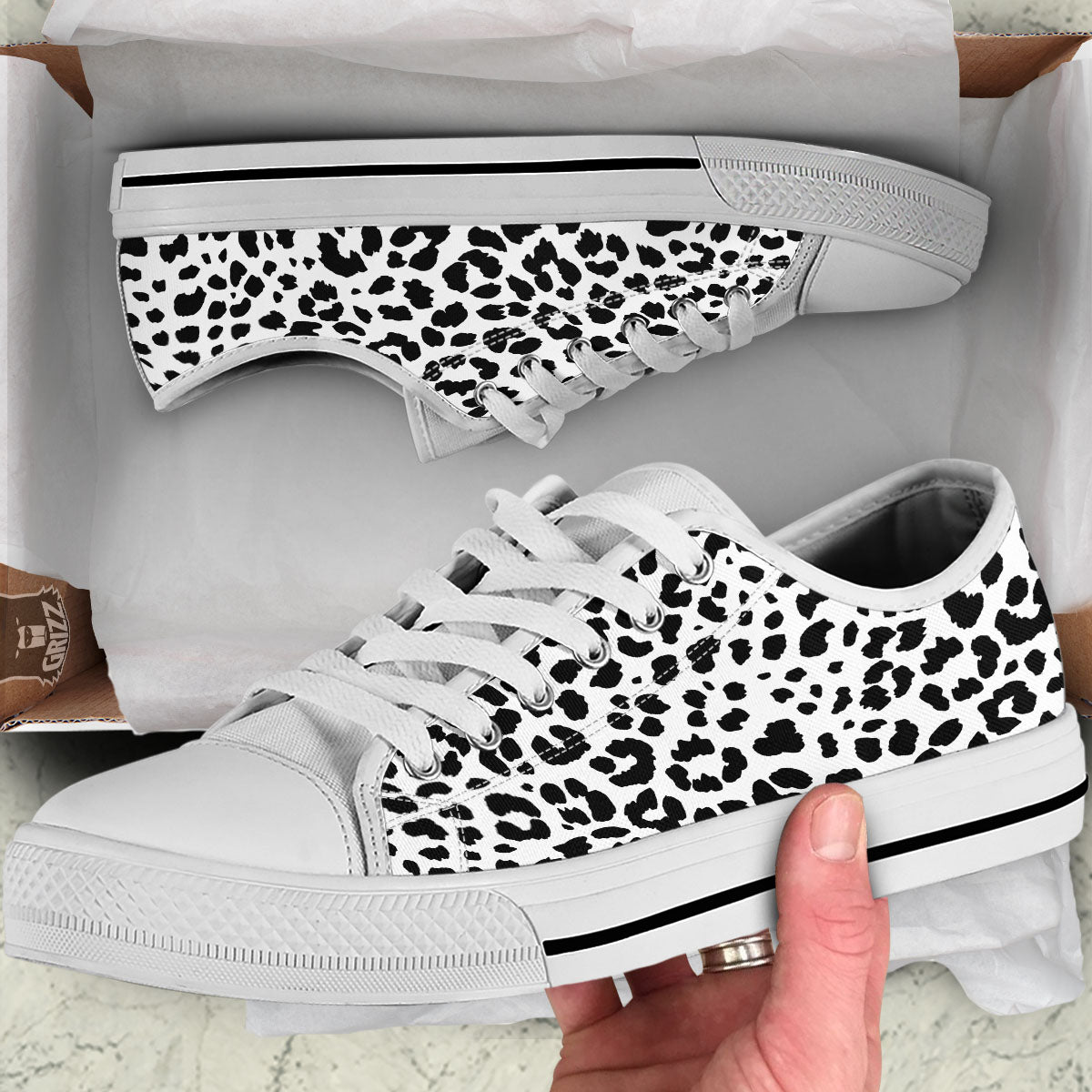 Jaguar White And Black Print Pattern White Low Top Shoes-grizzshop