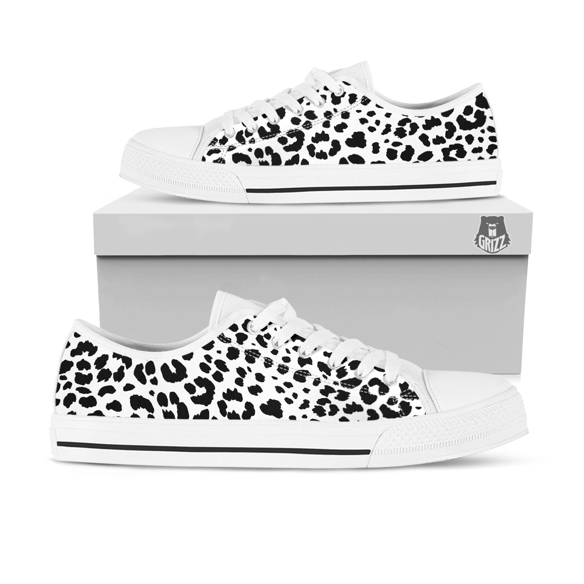 Jaguar White And Black Print Pattern White Low Top Shoes-grizzshop