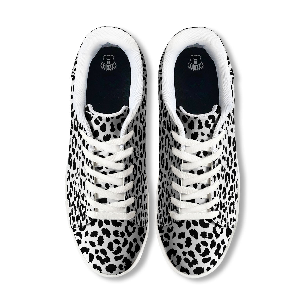 Jaguar White And Black Print Pattern White Low Top Sneakers-grizzshop