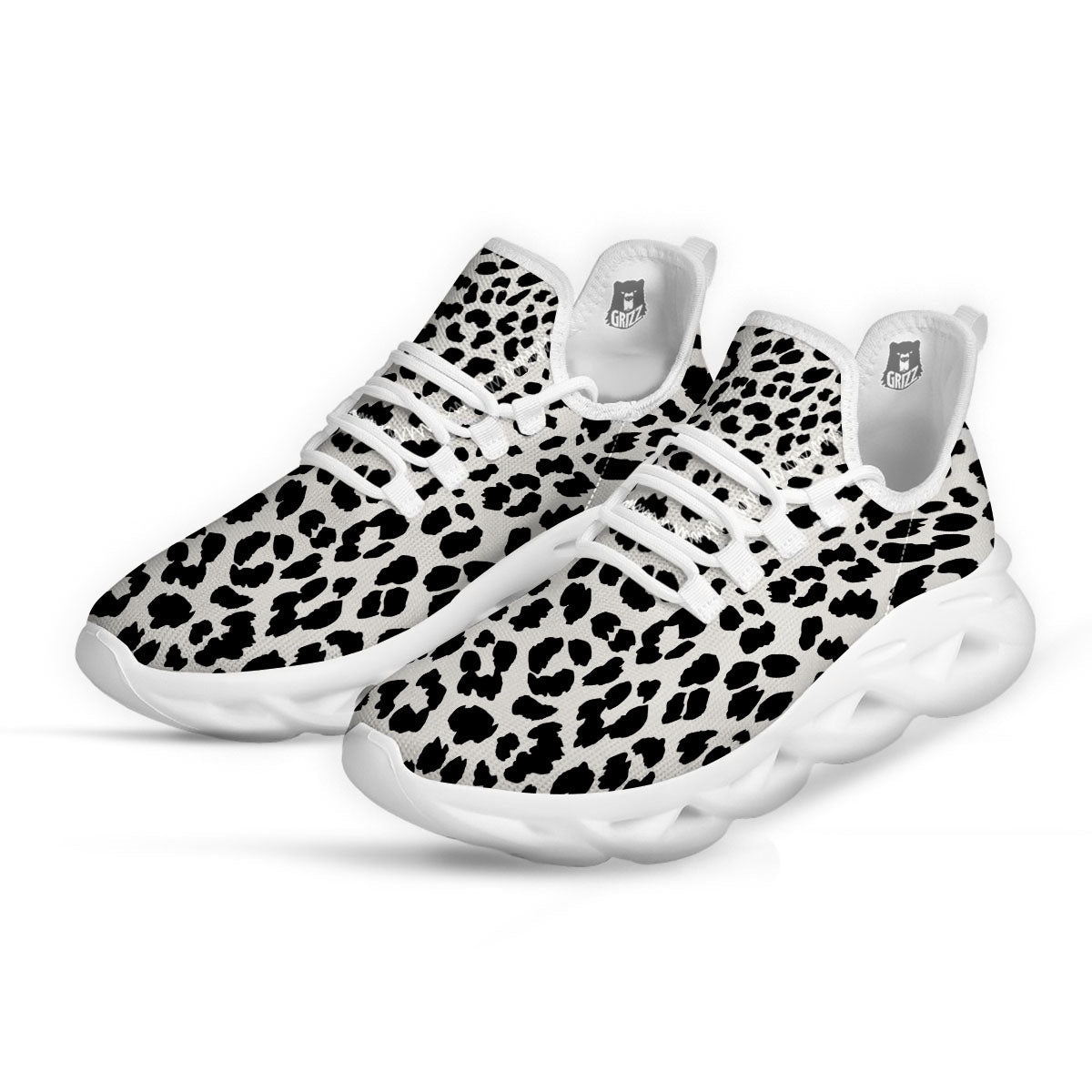 Jaguar White And Black Print Pattern White Running Shoes-grizzshop