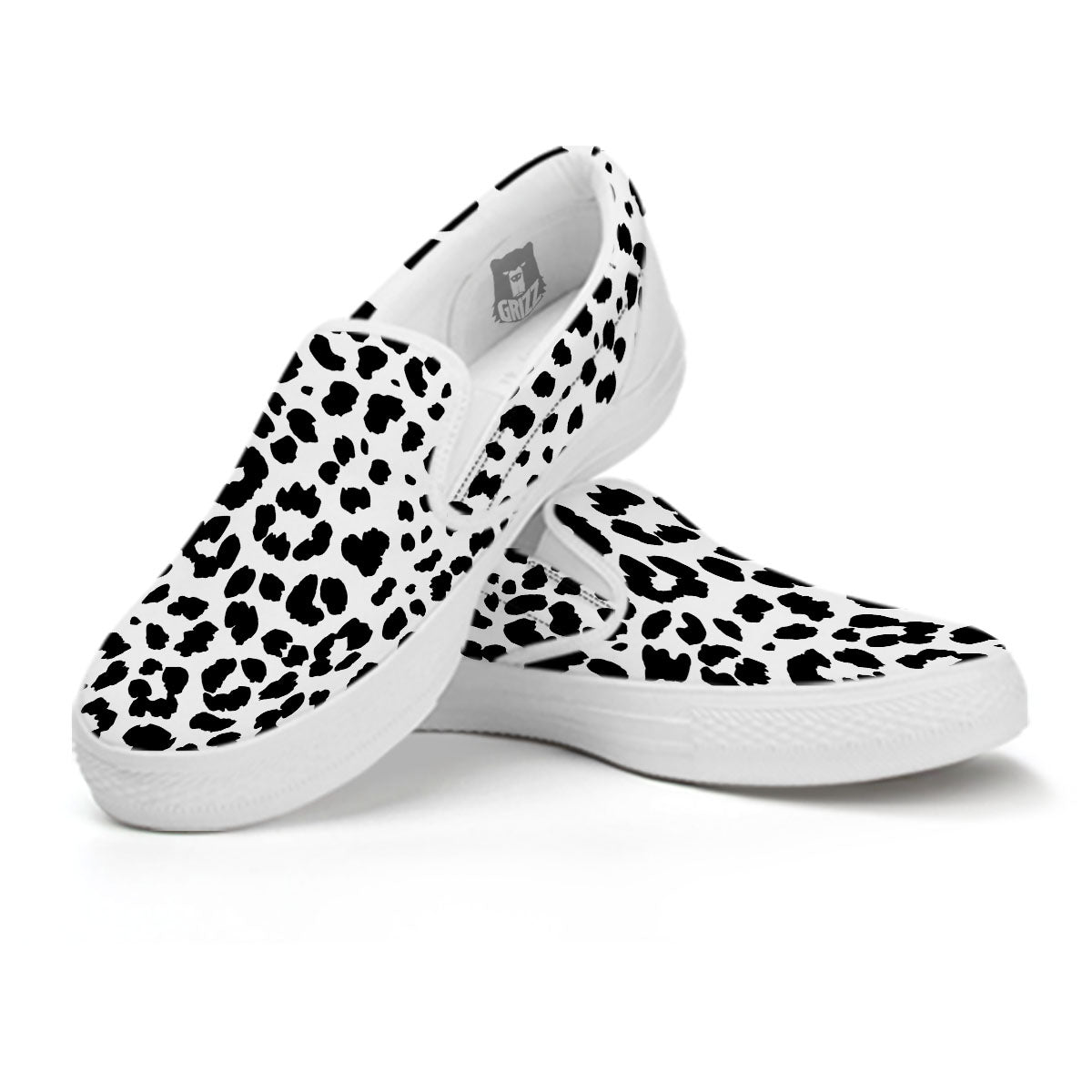 Jaguar White And Black Print Pattern White Slip On Shoes-grizzshop