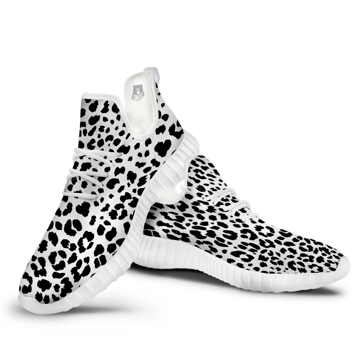 Jaguar White And Black Print Pattern White Walking Shoes-grizzshop
