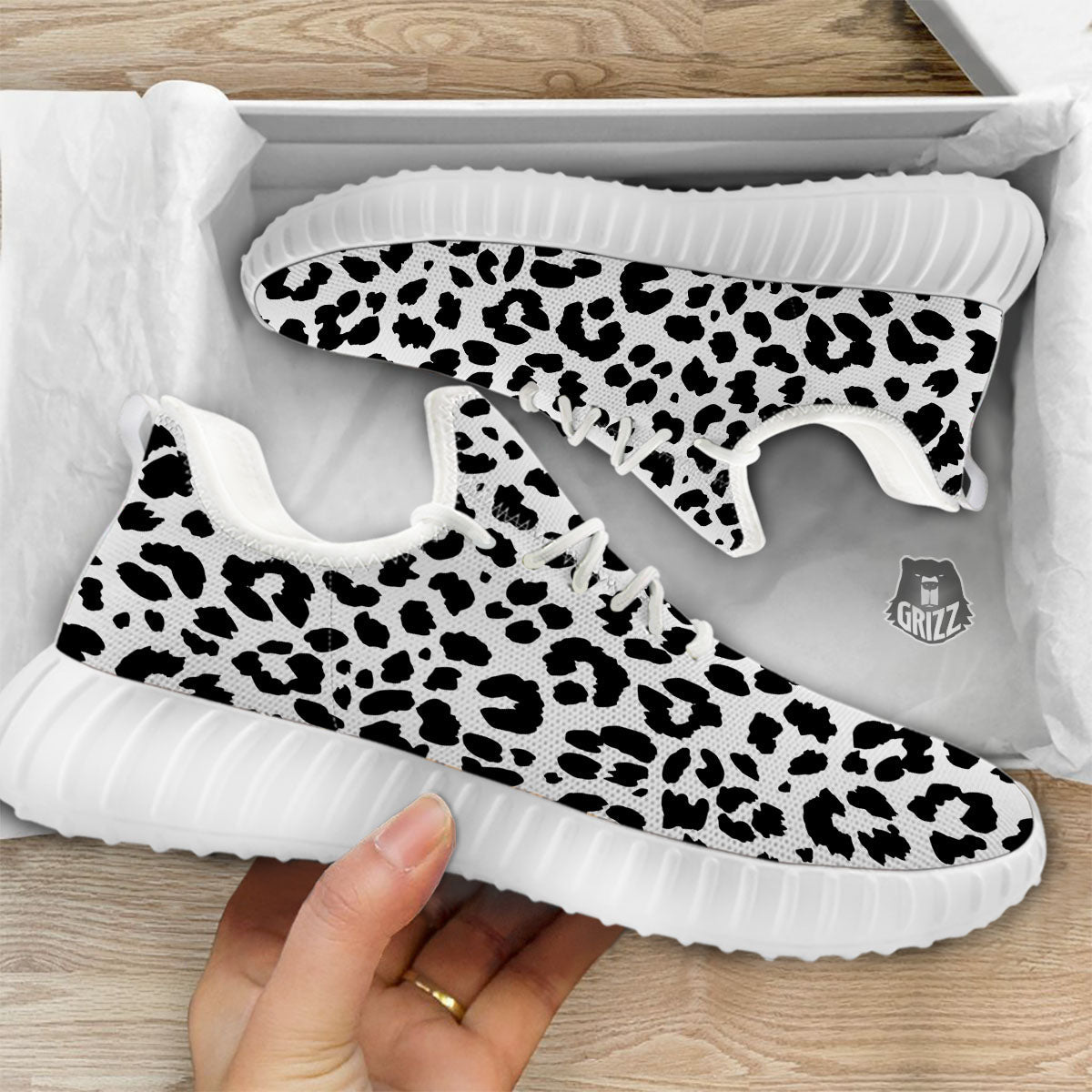 Jaguar White And Black Print Pattern White Walking Shoes-grizzshop