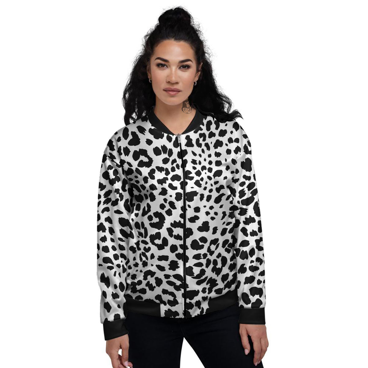 Jaguar White And Black Print Pattern Women's Bomber Jacket-grizzshop