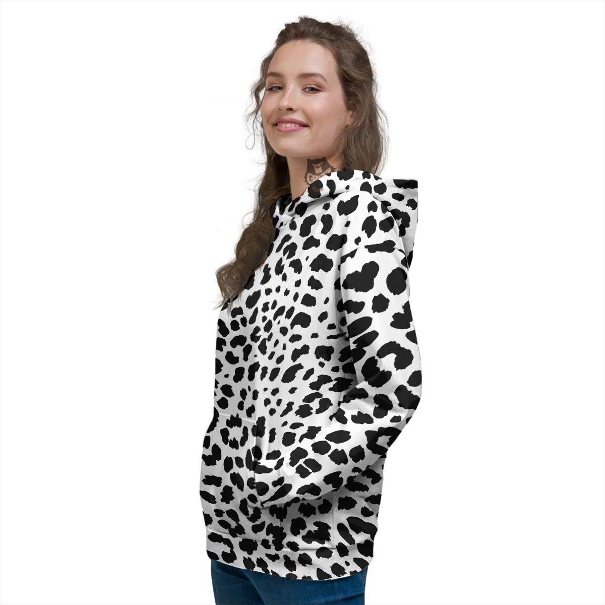Jaguar White And Black Print Pattern Women's Hoodie-grizzshop