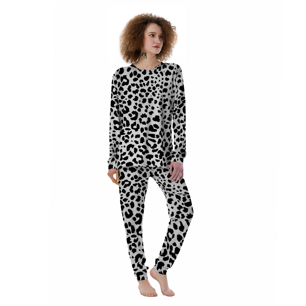 Jaguar White And Black Print Pattern Women's Pajamas-grizzshop