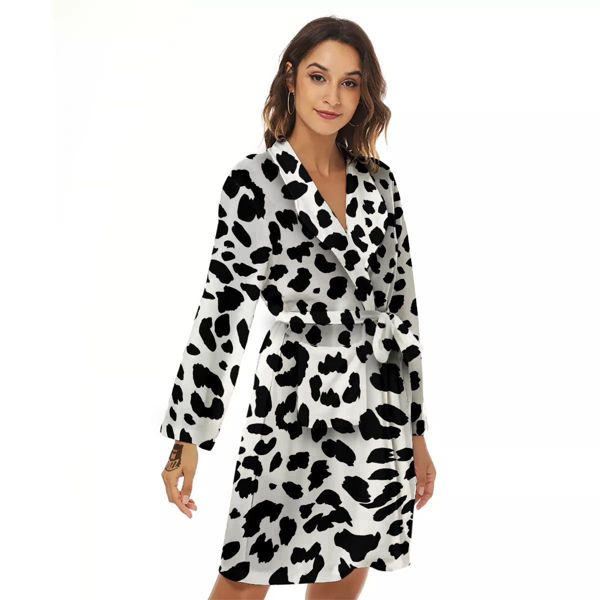 Jaguar White And Black Print Pattern Women's Robe-grizzshop