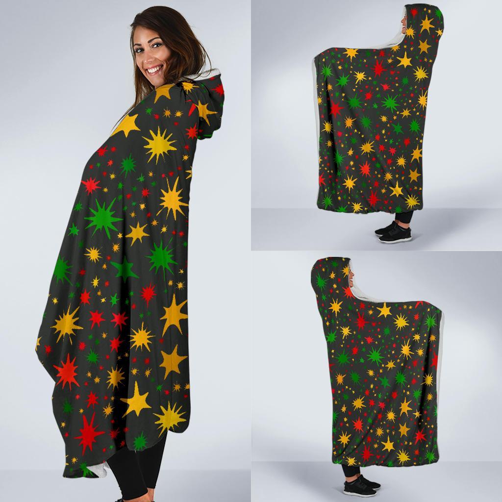 Jamaican Color Pattern Print Hooded Blanket-grizzshop
