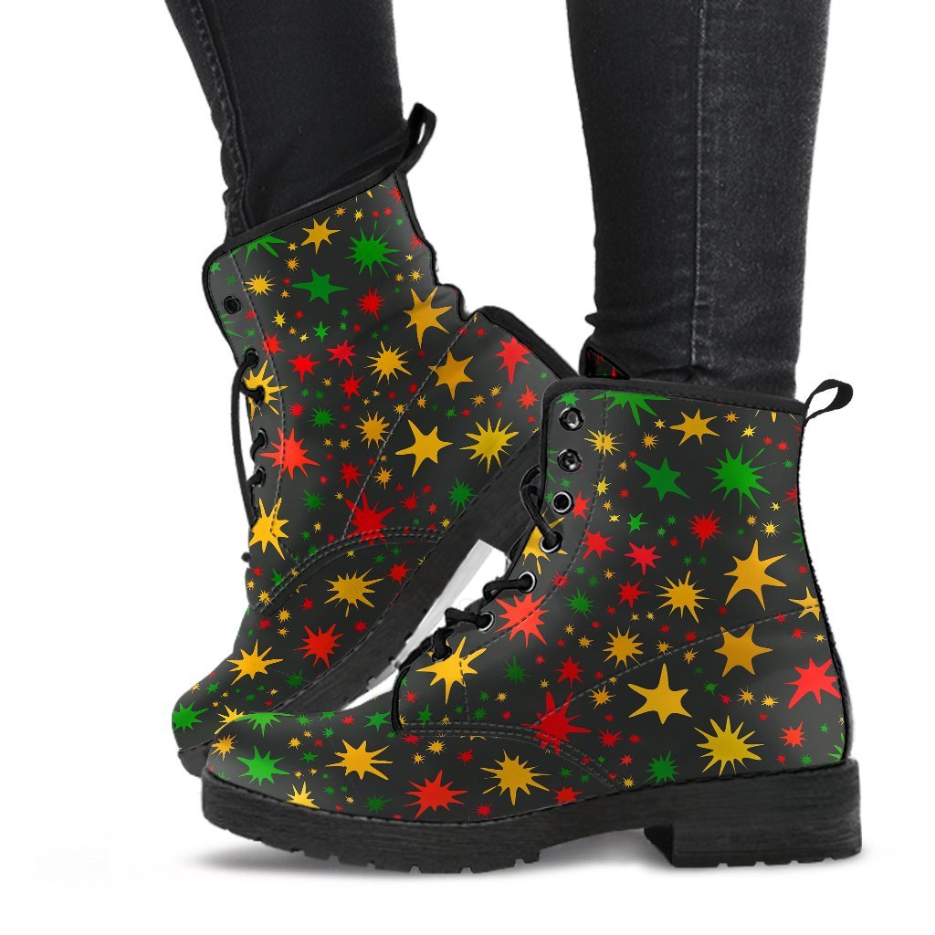 Jamaican Color Pattern Print Men Women Leather Boots-grizzshop