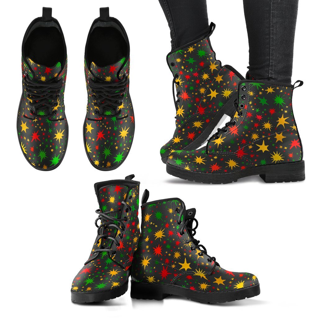 Jamaican Color Pattern Print Men Women Leather Boots-grizzshop