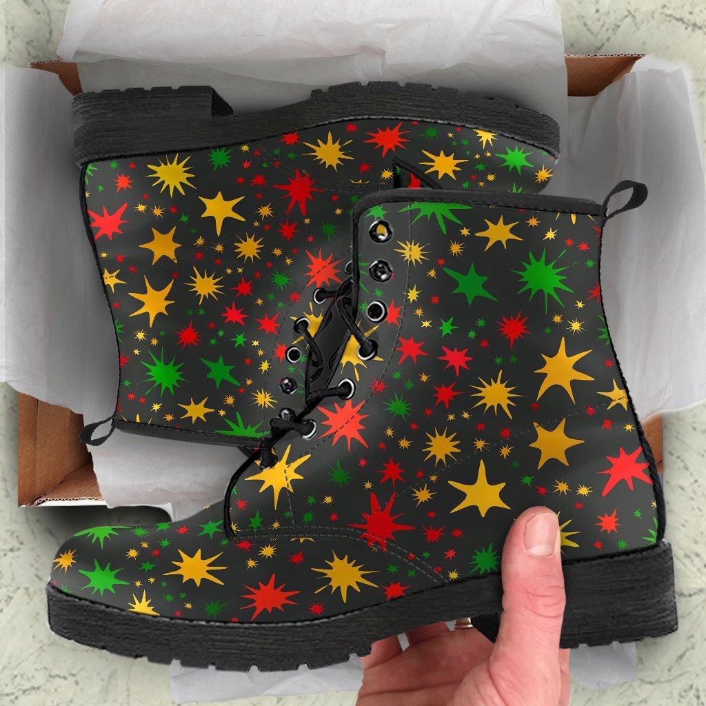 Jamaican Color Pattern Print Men Women Leather Boots-grizzshop