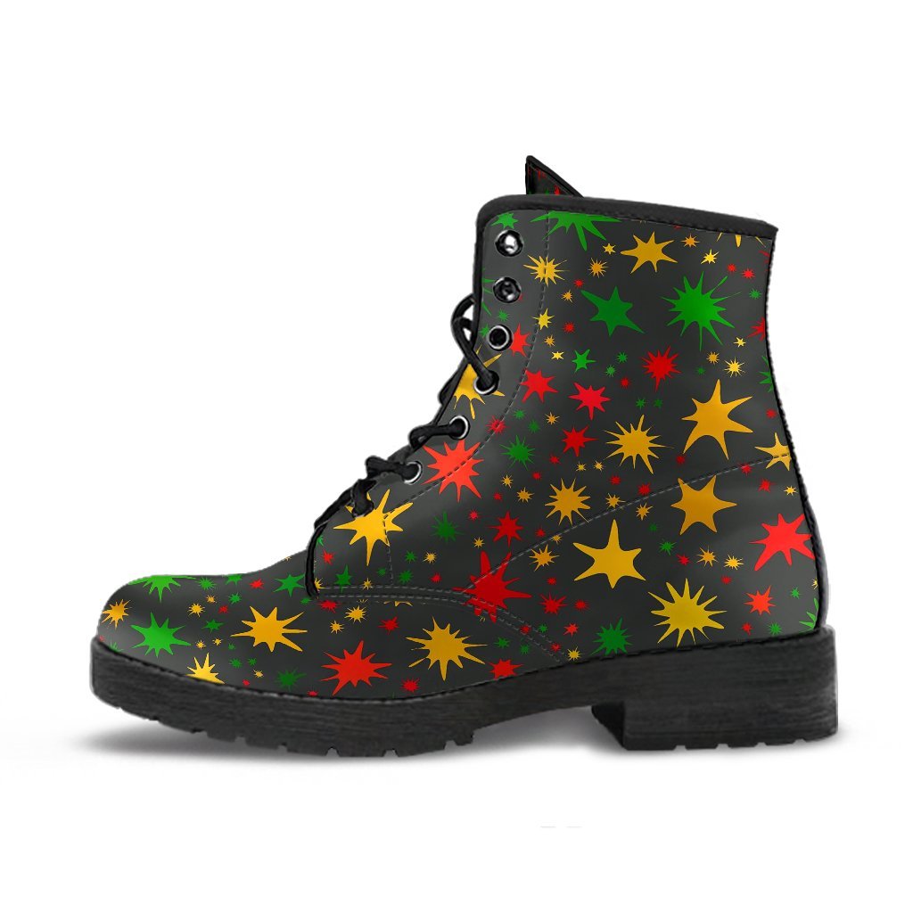 Jamaican Color Pattern Print Men Women Leather Boots-grizzshop