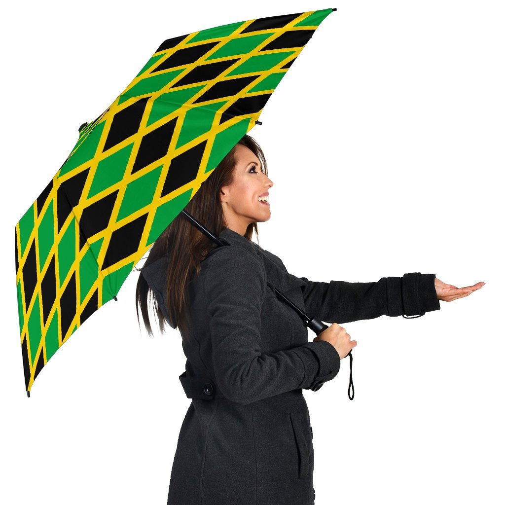 Jamaican Flag Pattern Print Automatic Foldable Umbrella-grizzshop