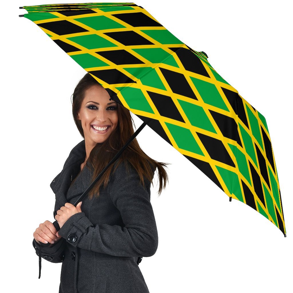 Jamaican Flag Pattern Print Automatic Foldable Umbrella-grizzshop